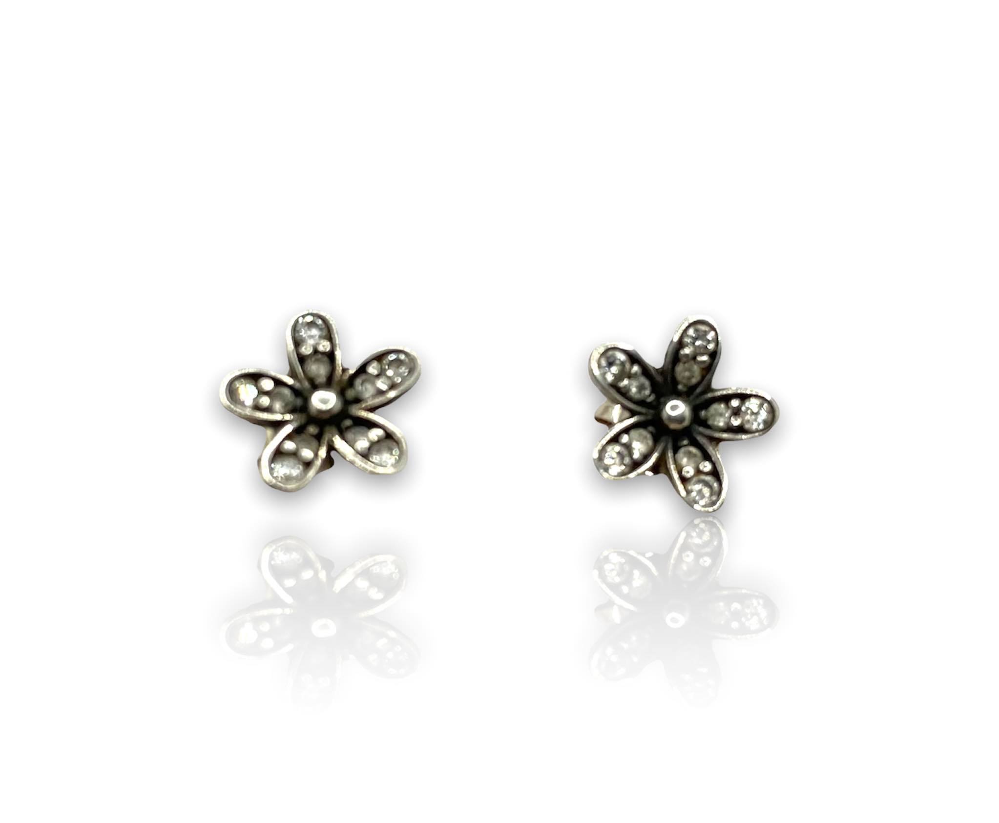 Pandora Silver Flower Earrings
