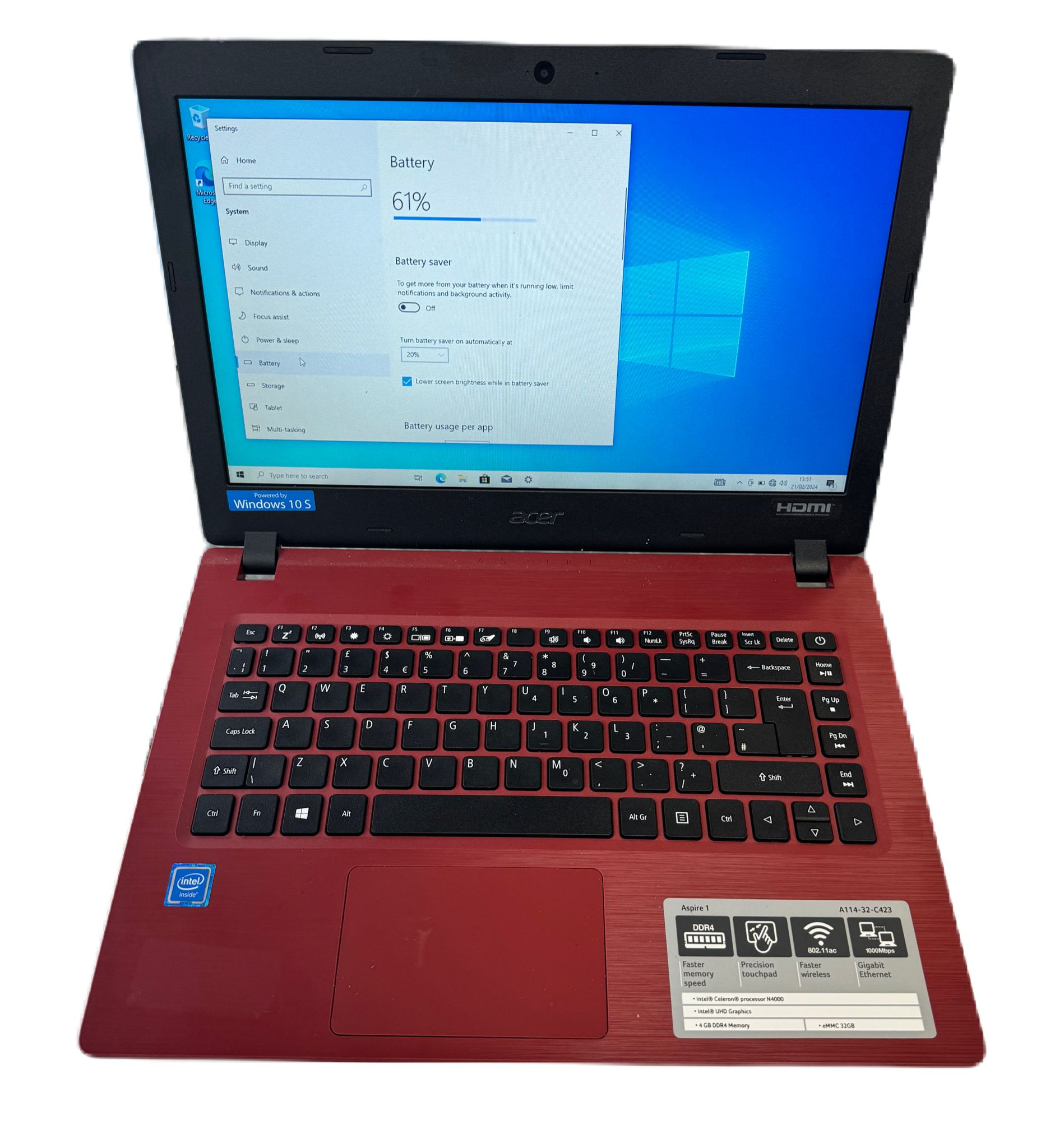 Acer Aspire 1 - Red - Laptop