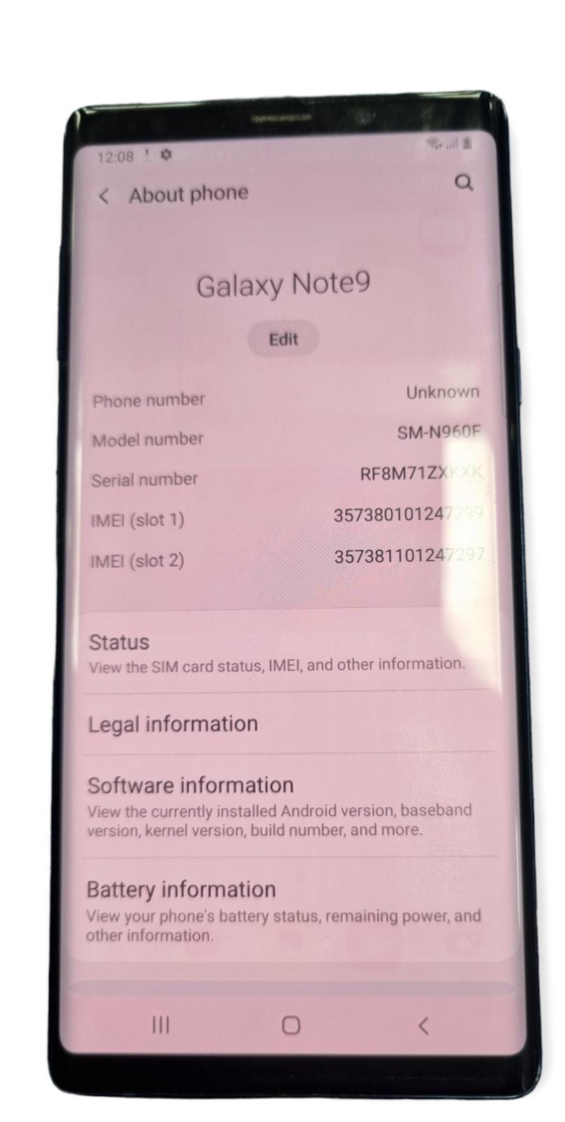 Samsung Note 9 Unlocked Blue 128GB (Cracked Back and Screen Burn)
