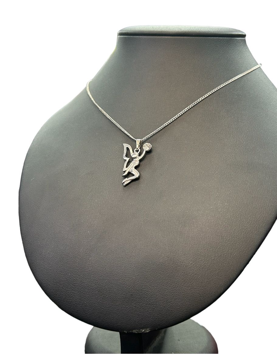 Fairy Holding Gem - Silver Necklace 