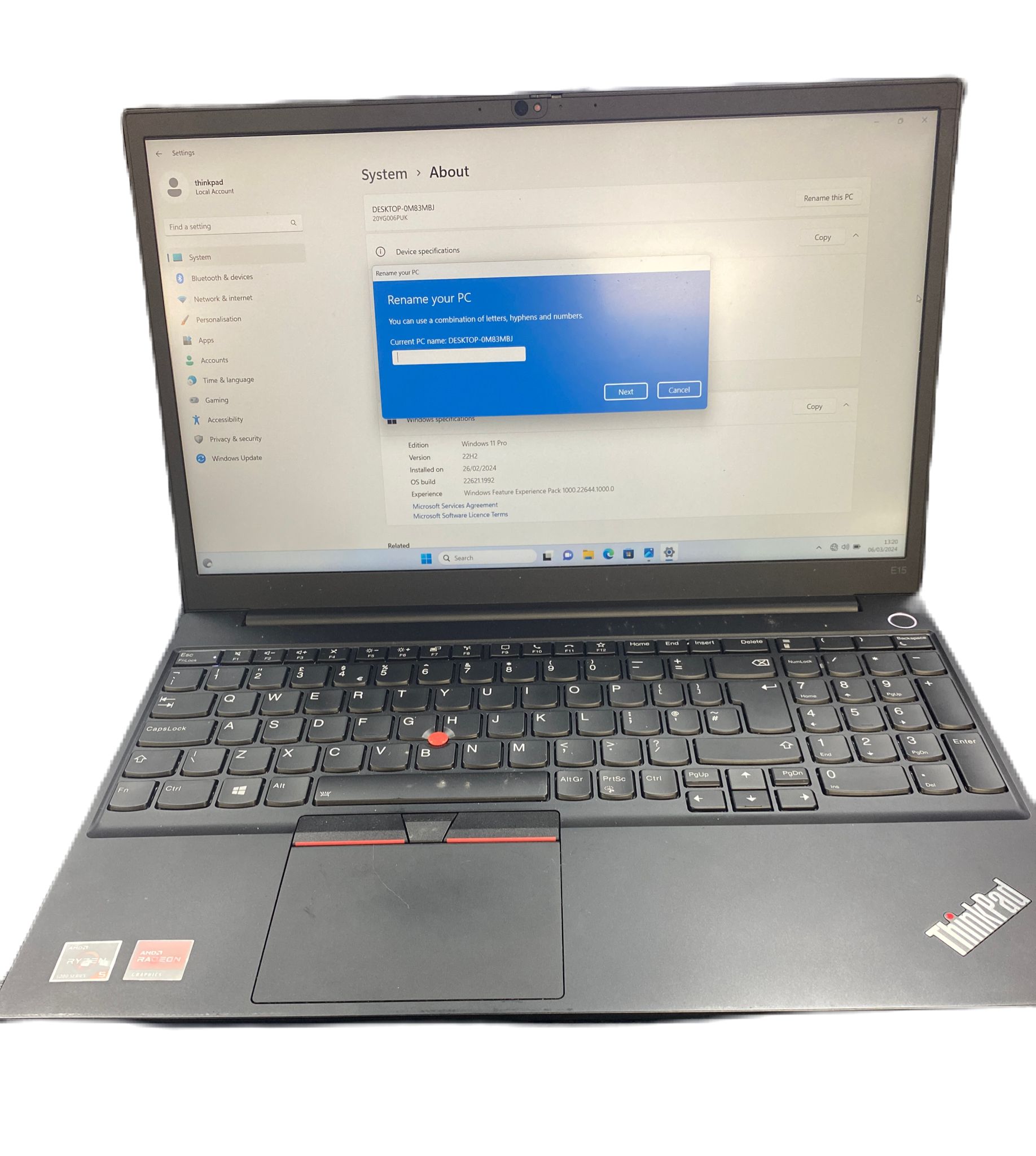 Lenovo ThinkPad E15, Ryzen 5 5500U - 8GB ram  