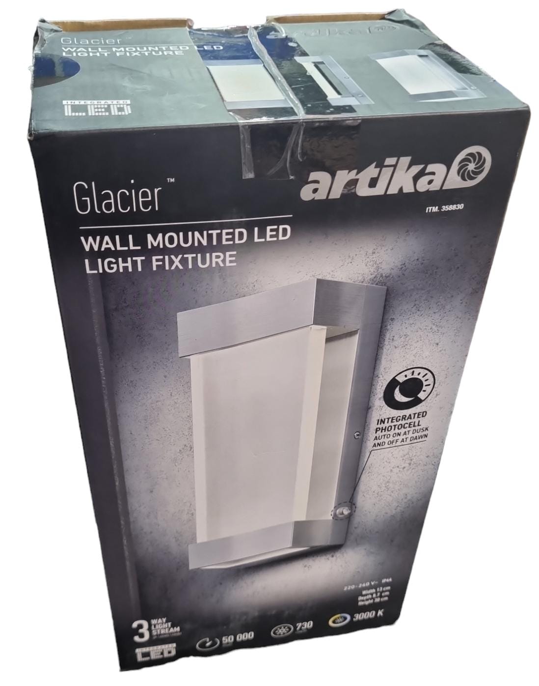 Artika Glacier Integrated LED Outdoor/Indoor Wall Light 3 Way Stream Auto On - Boxed