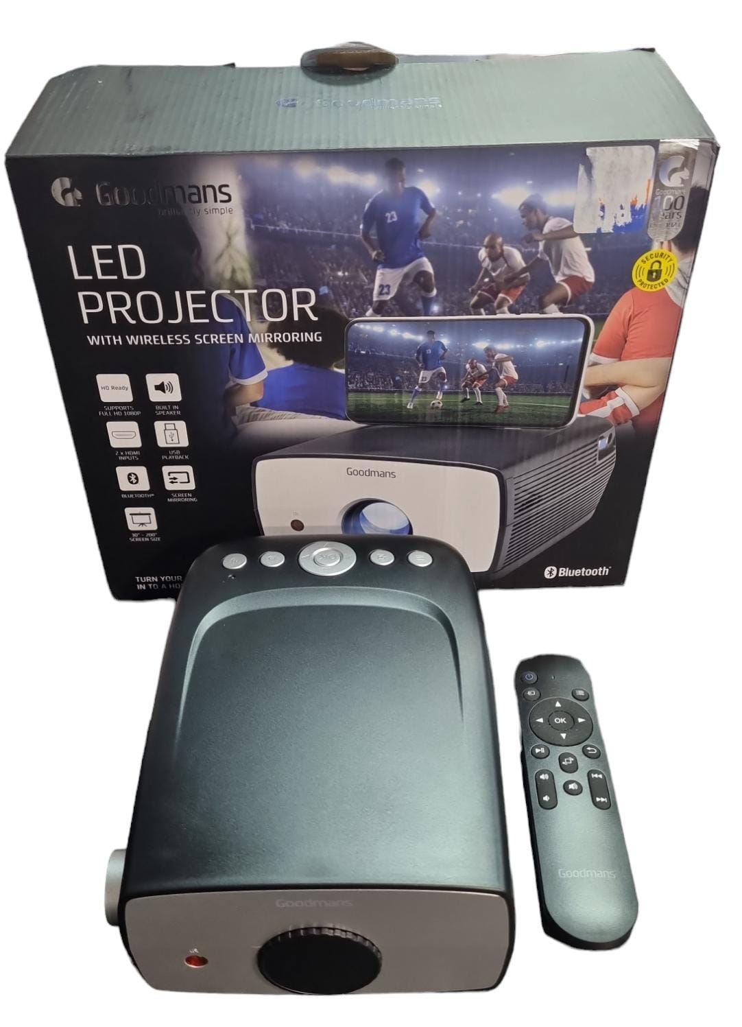 Goodmans LED Projector with wireless screen mirroring - Model 398855 - Boxed